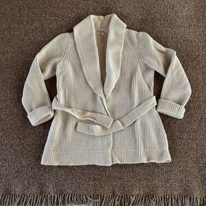 Vintage Light Cream Shawl Collar Knit Cardigan with Belt